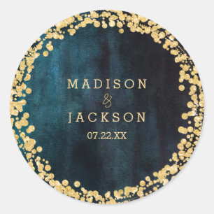 Sticker Rond Mariage Turquoise d'aquarelle et de monogramme d'o