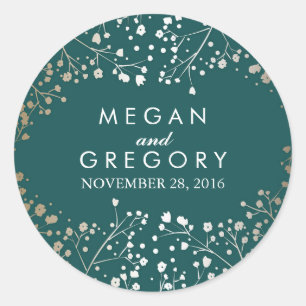 Sticker Rond Mariage Turquoise de la respiration pour bébé Gold