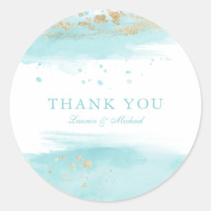 Sticker Rond Mariage Turquoise Favor Merci