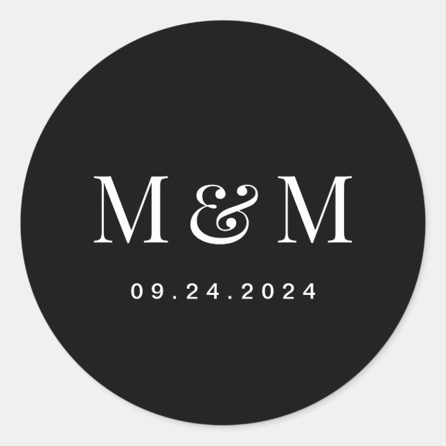 Sticker Rond Mariage Typographie Élégante Classique Monogramme  (Devant)