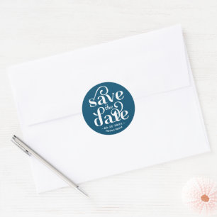 Sticker Rond Mariage Typographie Moderne Économisez La Date