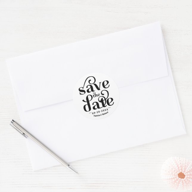 Sticker Rond Mariage Typographie Moderne Enregistrer La Date (Enveloppe)
