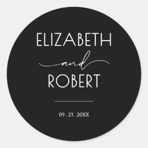 Sticker Rond Mariage Typographie Moderne Noir et Blanc
