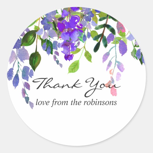 Sticker Rond Mariage Ultra Violet aquarelle florale (Devant)