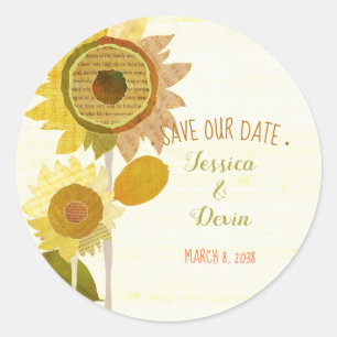 Sticker Rond Mariage unique de tournesol Enregistrer la date