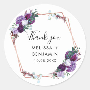 Sticker Rond Mariage végétal violet Fleur Merci Favor
