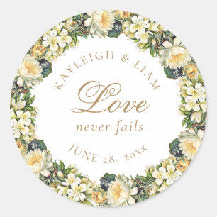 Sticker Rond Mariage verset biblique floral blanc vintage