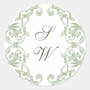Sticker Rond Mariage vert à la sauge florale de la Renaissance