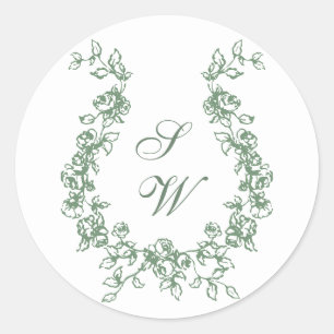 Sticker Rond Mariage vert de la saison florale de la Renaissanc
