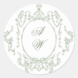 Sticker Rond Mariage vert de l'âge orné victorien Grace Floral