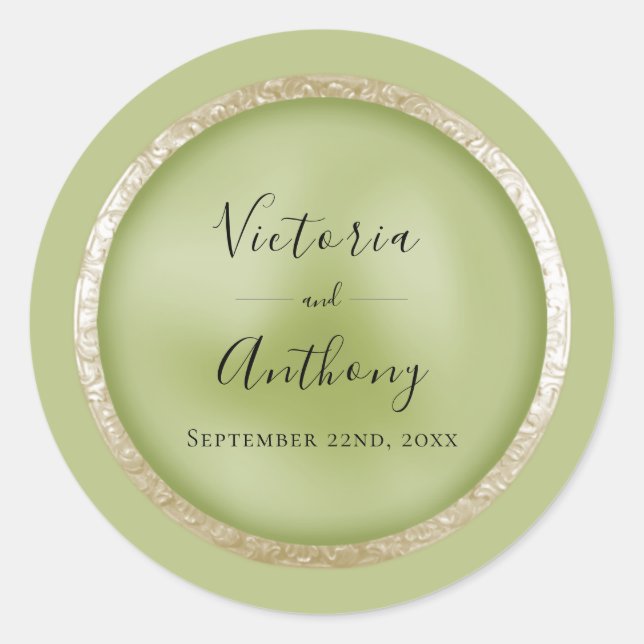 Sticker Rond Mariage Vert Elegant Or (Devant)