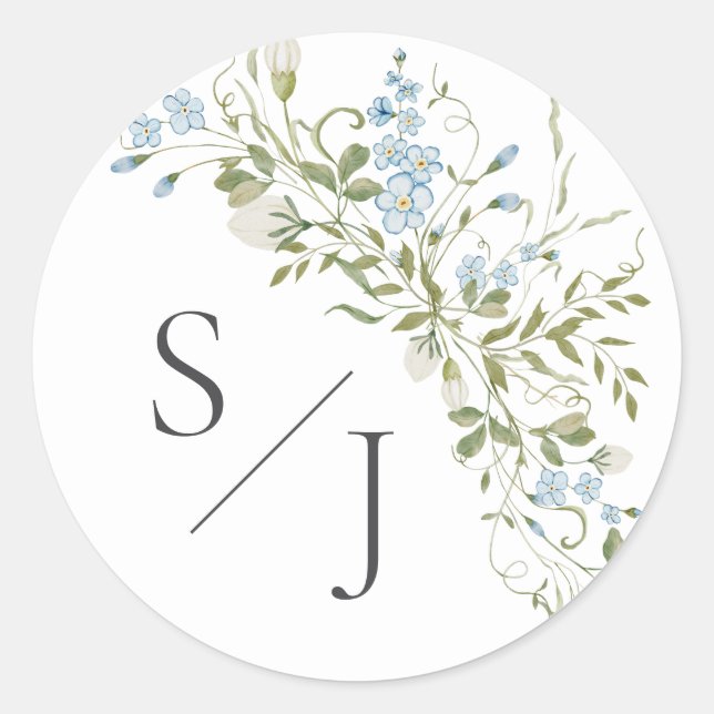 Sticker Rond Mariage vert Fleur sauvage bleu printemps (Devant)