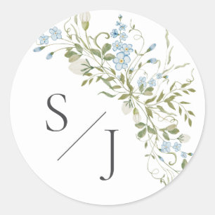 Sticker Rond Mariage vert Fleur sauvage bleu printemps