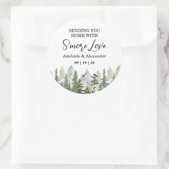 Sticker Rond Mariage Vert Forêt Bois Rustique  (Sac)