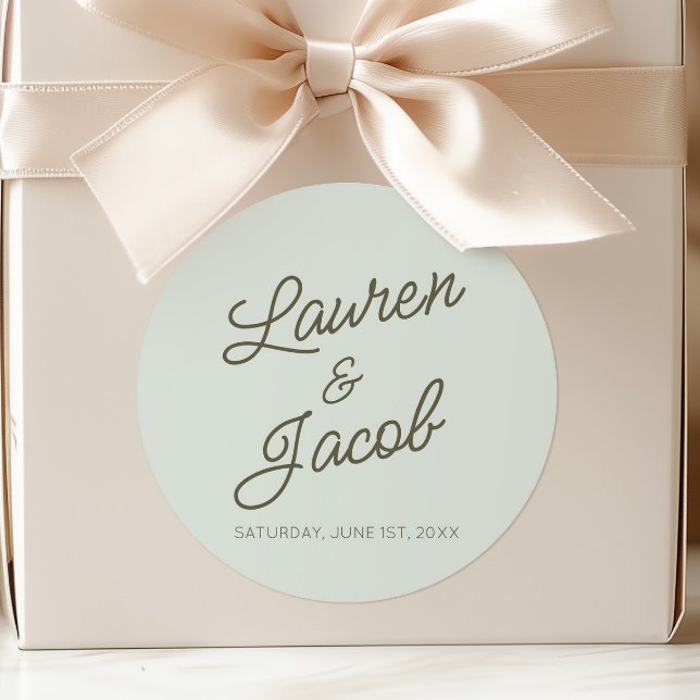 Sticker Rond Mariage Vert Minimaliste Moderne (Créateur téléchargé)