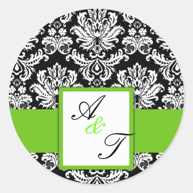 Sticker Rond Mariage vert Monogramme Damask Seal (Devant)