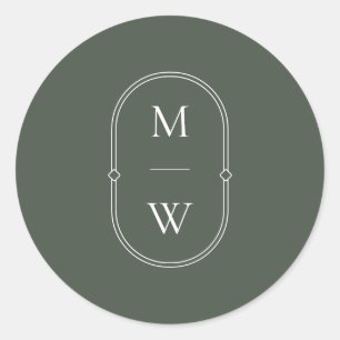 Sticker Rond Mariage vert monogramme minimaliste