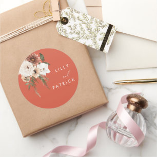Sticker Rond Mariage vibrant bohème floral terracotta