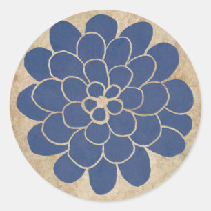 Sticker Rond Mariage vintage bleu dahlia