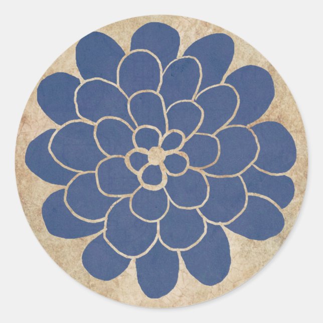 Sticker Rond Mariage vintage bleu dahlia (Devant)