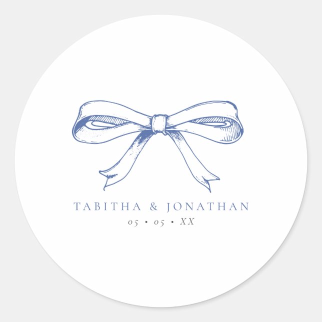Sticker Rond Mariage vintage Blue Bow (Devant)