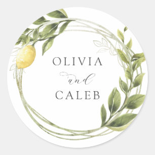 Sticker Rond Mariage vintage citron et verdure