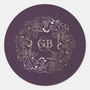 Sticker Rond Mariage vintage de fleurs de prune et d'or