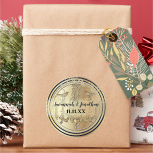 Sticker Rond Mariage Vintage de lustre noir et or