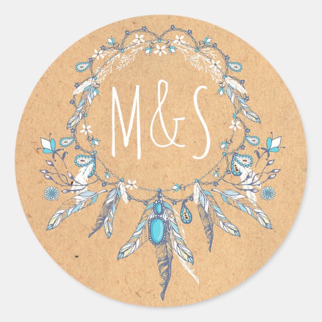 Sticker Rond mariage vintage dreamcathcer boho (Devant)