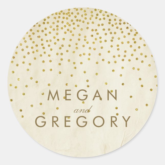 Sticker Rond Mariage vintage Gold Confetti (Devant)