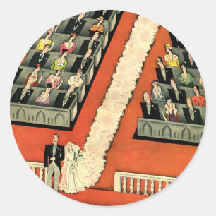 Sticker Rond Mariage Vintage, Jeune Marié et Jeune Mariée Art D