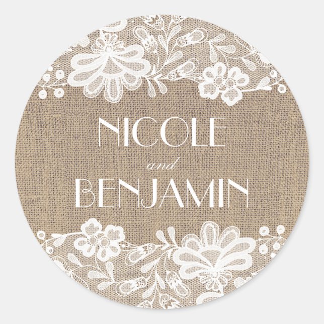Sticker Rond Mariage vintage Lace et Burlap (Devant)