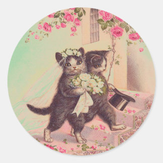 Sticker Rond Mariage Vintage Mariage Chats Mariée et Salle