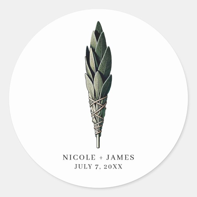 Sticker Rond Mariage Vintage Moderne Sage Smudge (Devant)