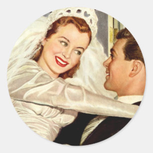 Sticker Rond Mariage vintage Nouveaux mariés, Mariée heureuse e