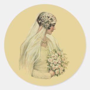 Sticker Rond Mariage vintage, Portrait de mariée victorienne