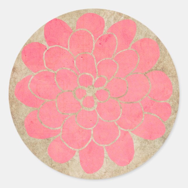 Sticker Rond Mariage vintage rose Dahlia (Devant)