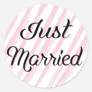 Sticker Rond Mariage Vintage Rose & Rayures Blanches