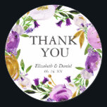 Sticker rond Mariage violet & or Merci<br><div class="desc">Stickers ronds Mariage violet & or Merci.</div>