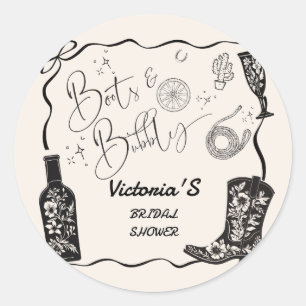 Sticker Rond Mariage Western Champenoire avec Bottes et Bulles
