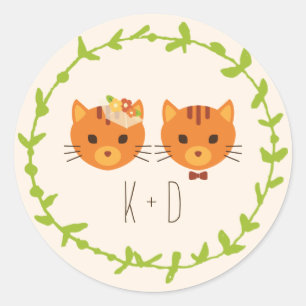 Sticker Rond Mariage Whimsical Forest Cats (Crème)