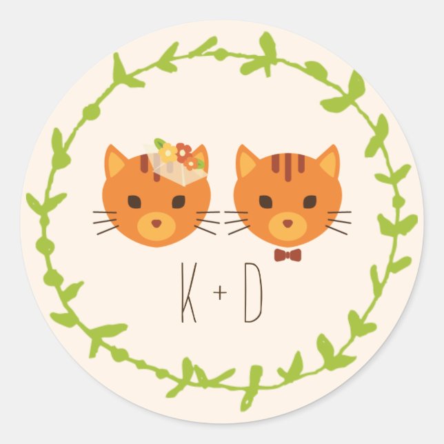 Sticker Rond Mariage Whimsical Forest Cats (Crème) (Devant)