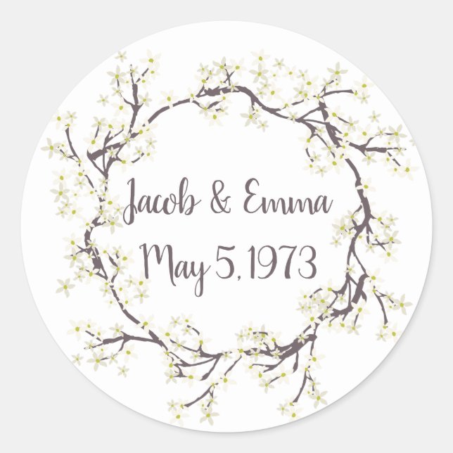 Sticker Rond Mariage White Flower Branch Wreath (Devant)