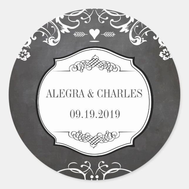 Sticker Rond Mariages à la typographie de tableau noir (Devant)