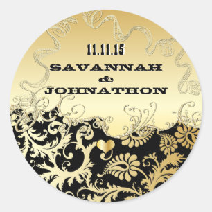 Sticker Rond Mariages musicaux Black & Gold Vintage Damask