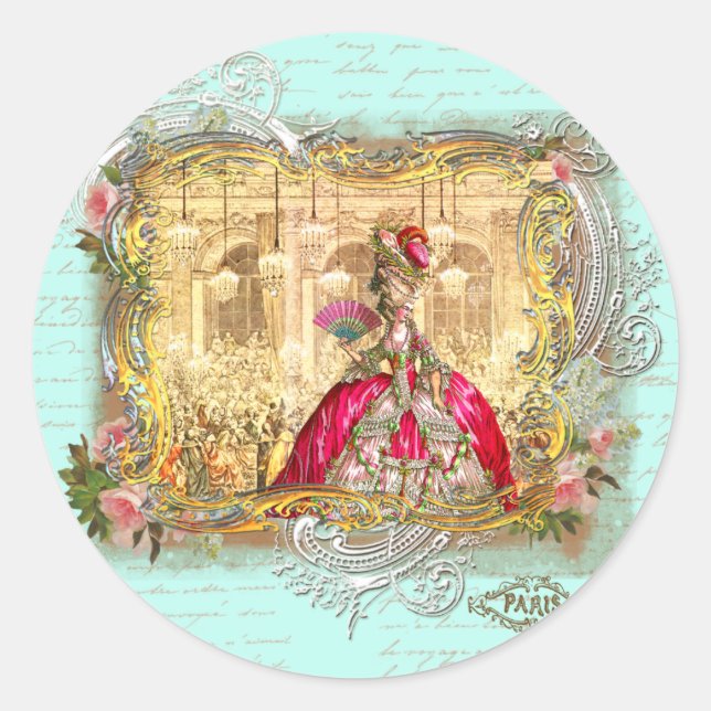 Sticker Rond Marie Antoinette fête à Versailles à Aqua (Devant)