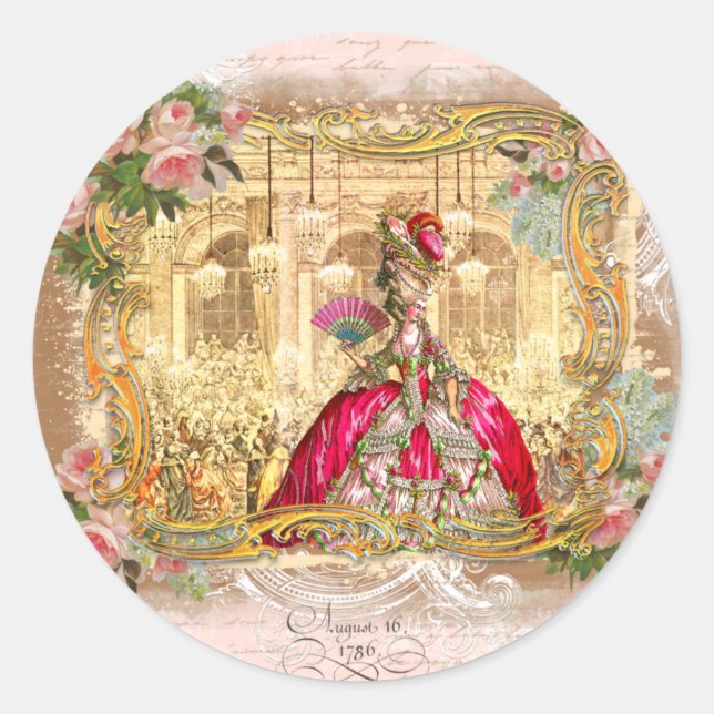 Sticker Rond Marie Antoinette fête en rose à Versailles (Devant)