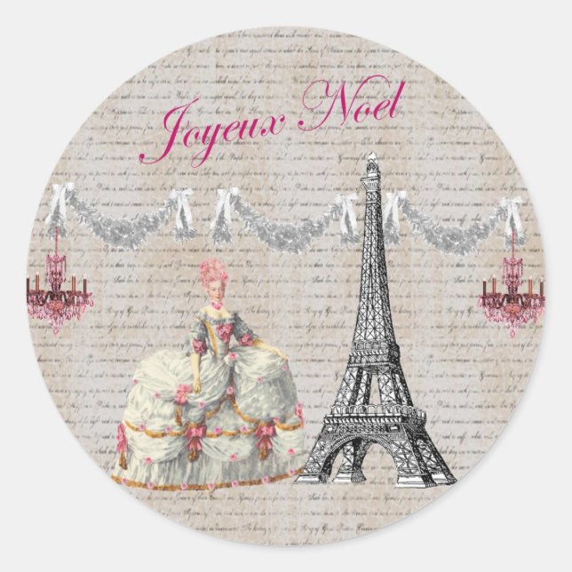 Sticker Rond Marie Antoinette Joyeux Noel Noël (Devant)