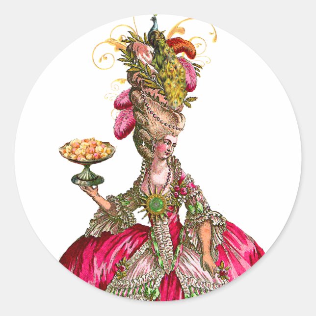 Sticker Rond Marie Antoinette paon et gâteau (Devant)