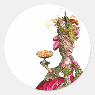 Sticker Rond Marie Antoinette paon et gâteau